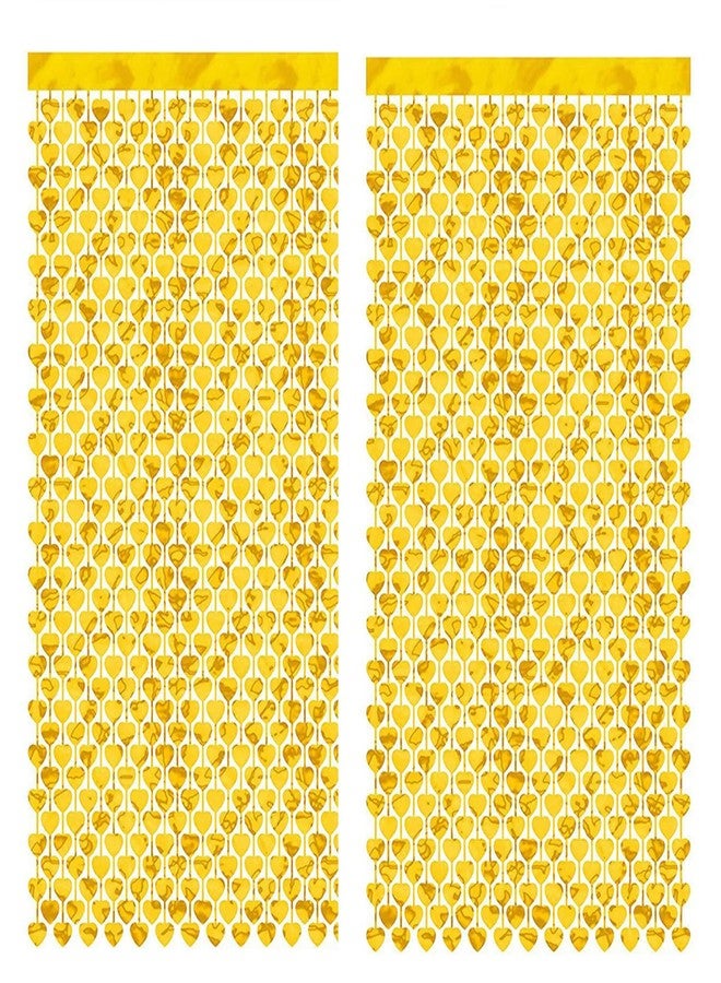 WOLFANO Gold Heart Shaped Foil Fringe Decorative Curtains Foil Fringe Curtains for Wedding, Engagement, Bridal Shower, Bachelorette Celebration,6 ft Long (Pack of 2) - Image 1